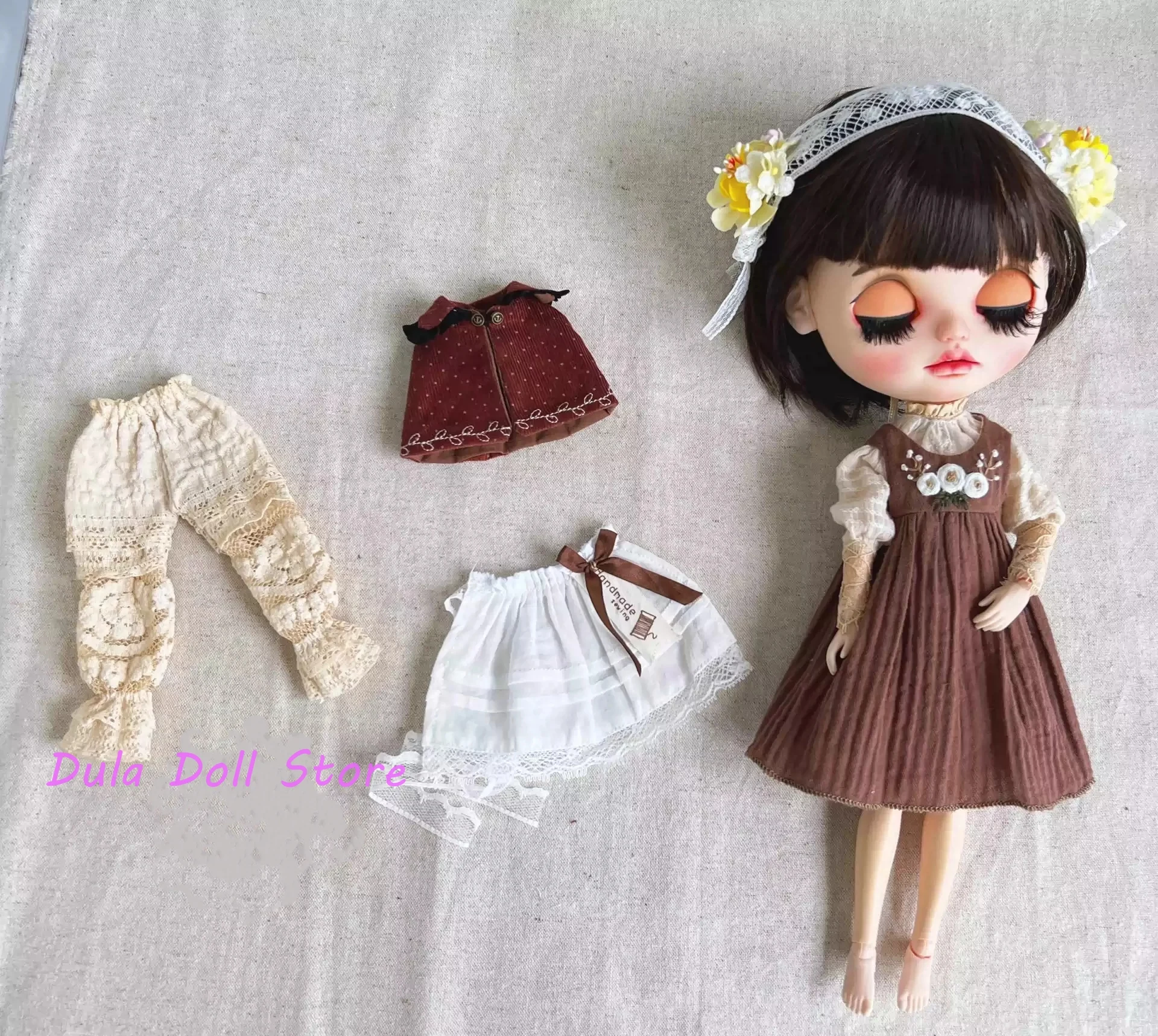 

Dula Doll Clothes Dress Cape apron floral set Blythe Qbaby ob24 ob22 Azone Licca ICY JerryB 1/6 Bjd Doll