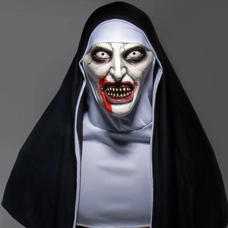 

Horror Nun Latex Mask with Head Scarf Cosplay Costume Headgear Halloween Fancy Dress Party Carnival Scary Ghost Nun Mask Props