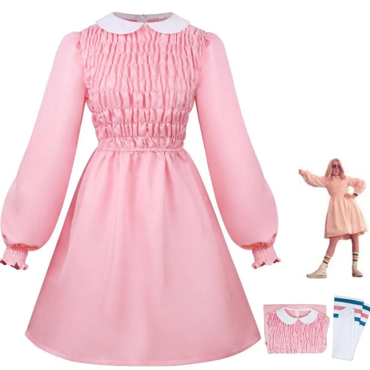 American TV Series Stranger Things Eleven Cosplay Costume Kids Pink Doll Collar Dress Children Adult Woman Kawaii Halloween Suit
American TV Series Stranger Things Eleven Cosplay Costume Kids Pink Doll Collar Dress Children Adult Woman Kawaii Halloween Suit