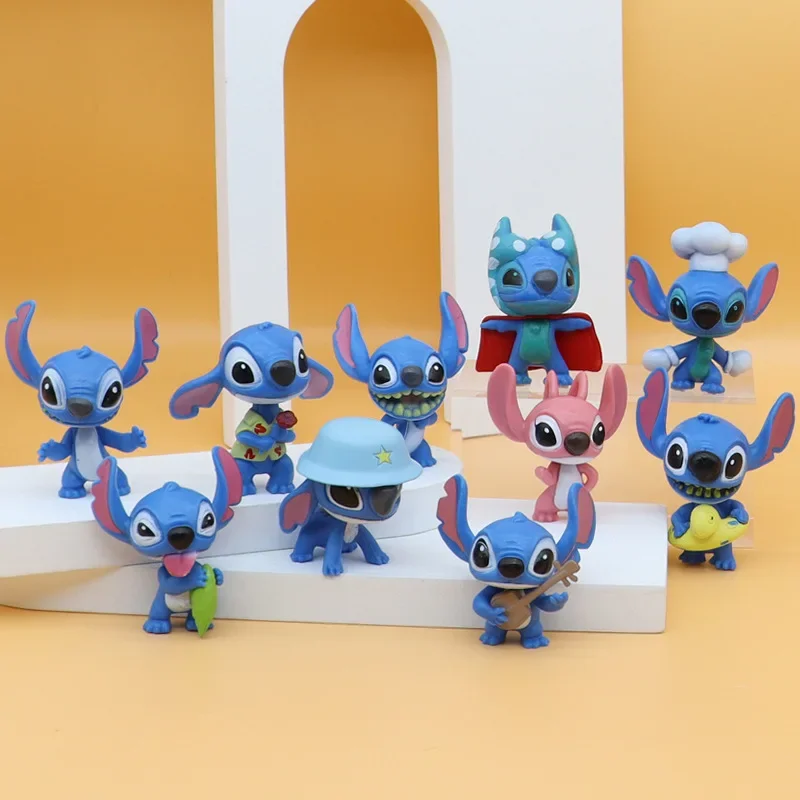 

10pcs Set Disney Lilo & Stitch Anime Model Doll Toys Car Ornament Cake Decoration PVC Action Figures Toy for Kids Birthday Gifts