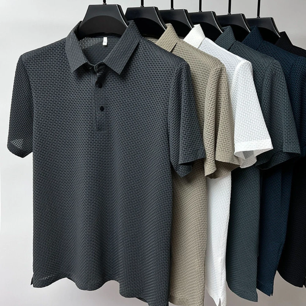 Cool down Summer T Shirt Mesh Ice Silk Short Sleeve T-shirt Men's Shirt Collar Solid Color Polo Shirt Half Sleeve Men Clothing
Cool down Summer T Shirt Mesh Ice Silk Short Sleeve T-shirt Men's Shirt Collar Solid Color Polo Shirt Half Sleeve Men Clothing