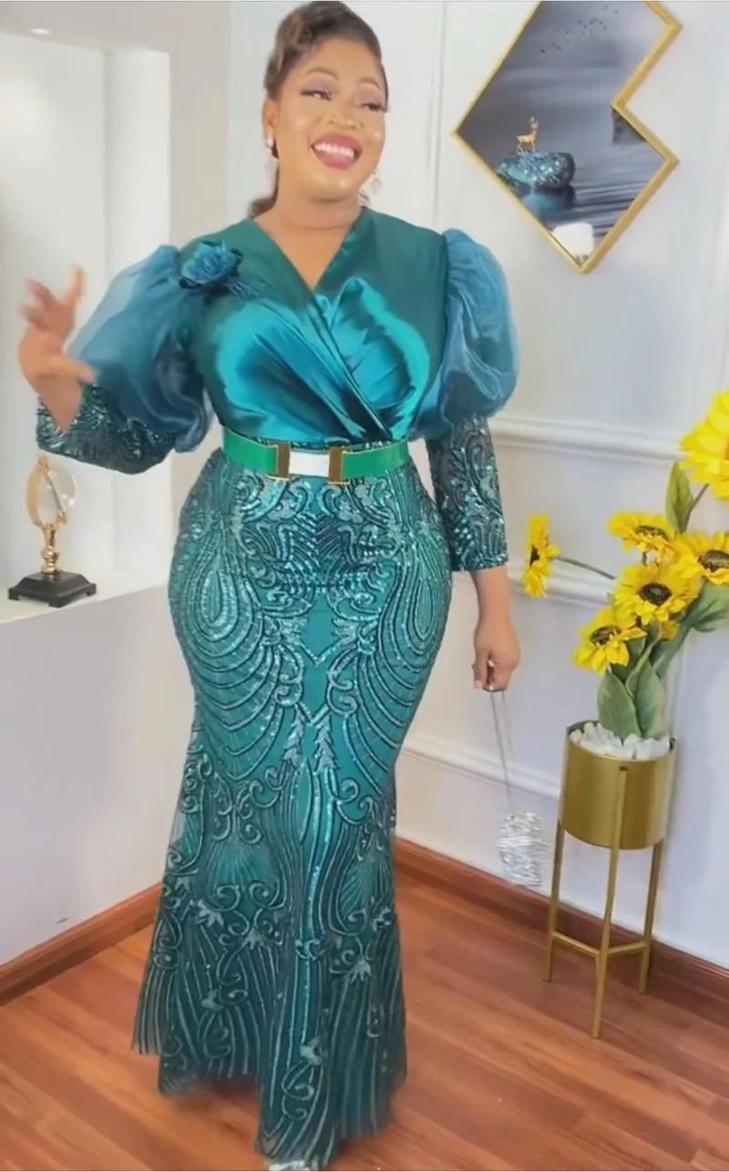 African Dresses for Women Autumn Spring African Women V-neck Green White Red Polyester Sequined Long Dress XL-4XL Maxi Dress
African Dresses for Women Autumn Spring African Women V-neck Green White Red Polyester Sequined Long Dress XL-4XL Maxi Dress