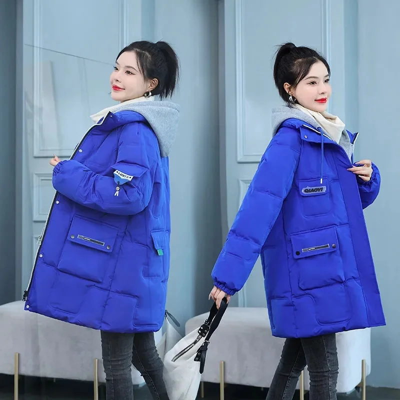 

Женская зимняя пуховая стеганая куртка, новинка 2023, женское теплое плотное хлопковое пальто, Корейская свободная парка с капюшоном, женская верхняя одежда, пуховая куртка