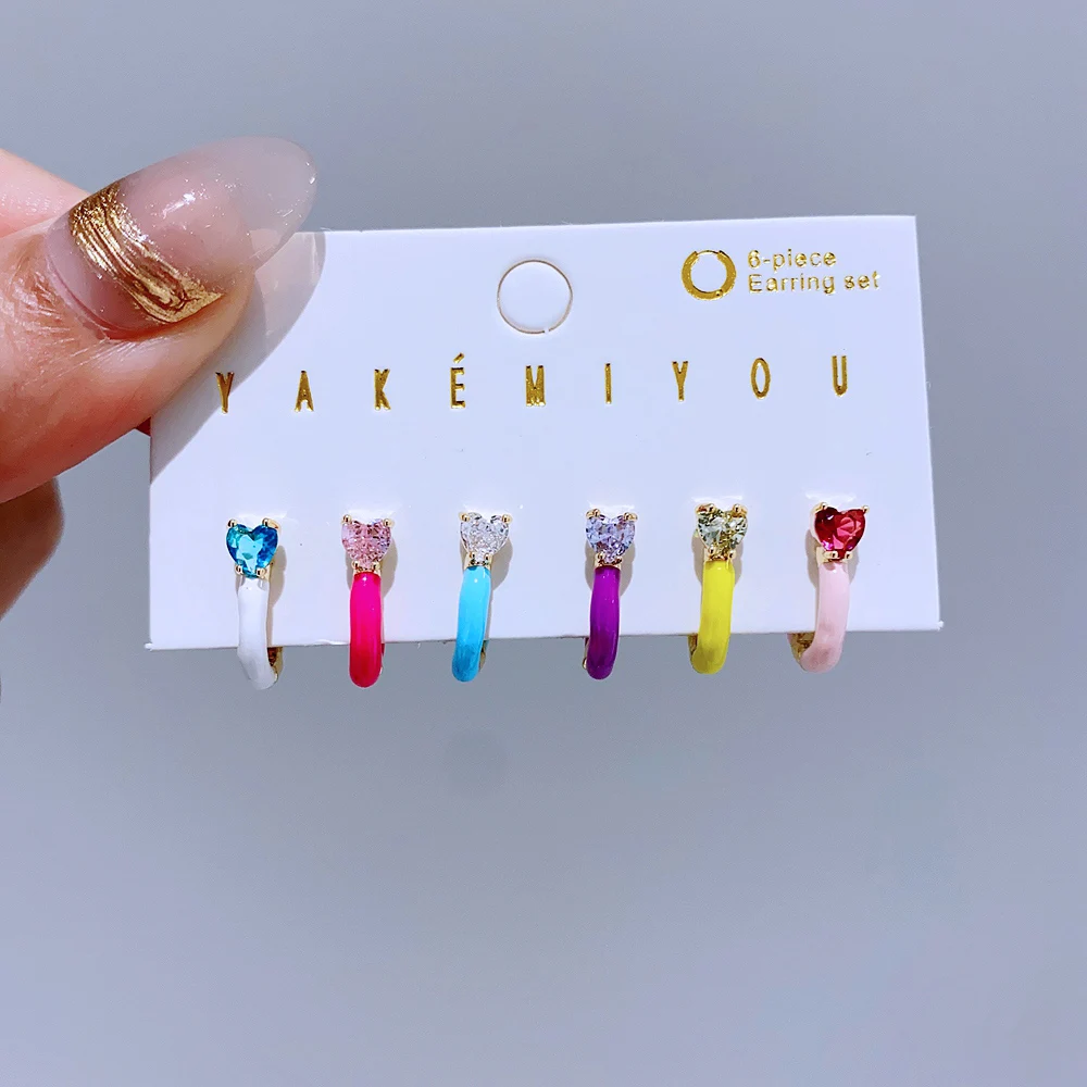 MIGGA 6pcs Multicolor Cubic Zircon Heart Enamel Huggie Hoop Earrings Set Gold Plated Women Jewelry
MIGGA 6pcs Multicolor Cubic Zircon Heart Enamel Huggie Hoop Earrings Set Gold Plated Women Jewelry