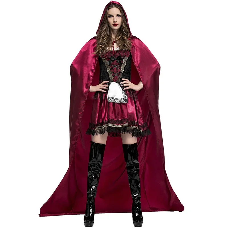 

Women Little Red Riding Hood Cosplay Costumes for Halloween Party Fairy Tales Drama Show Role Playing Dress Up Outfit