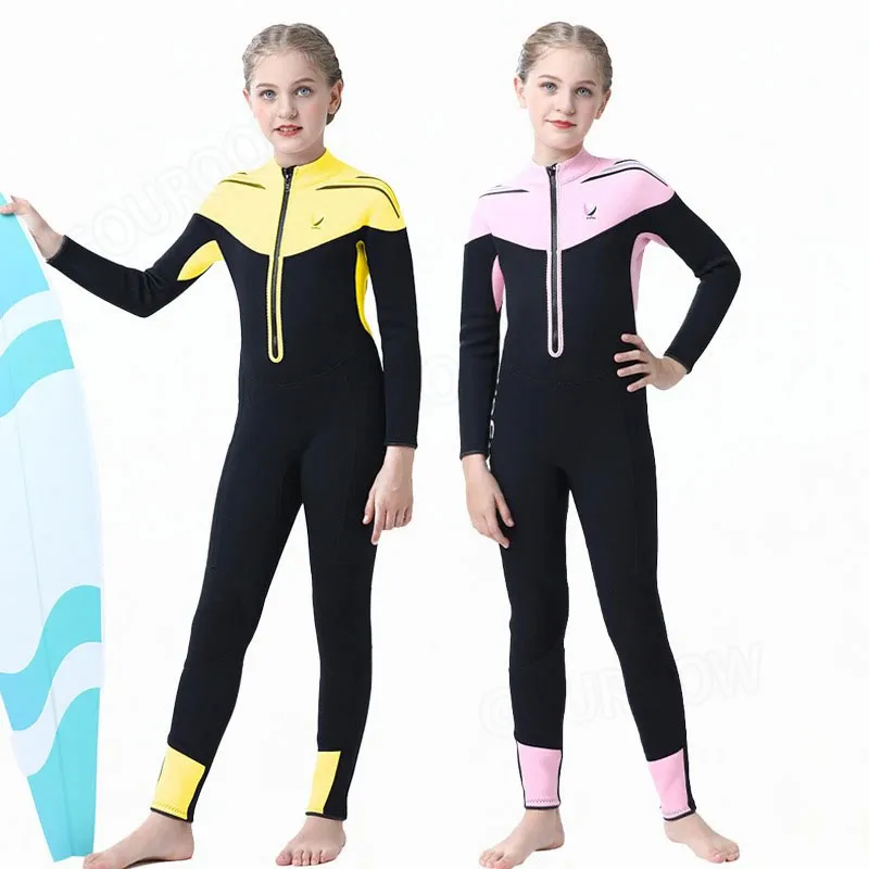 

Kids Girl Neoprene Wetsuit with Fleece Liner Keep Warm 3.5mm Surf Diving Suit Boys Scuba One Piece Suit Swimwear for Snorkeling