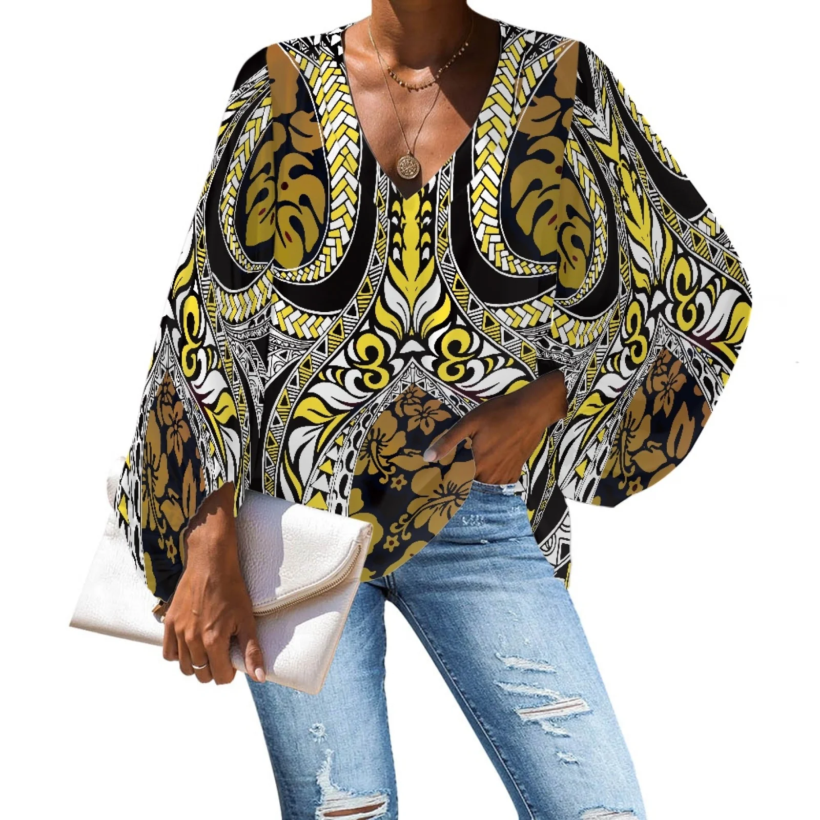 Polynesian Tribal Samoan Totem Tattoo Samoa Prints Spring Autumn Women Casual Lantern Sleeve V-neck Shirts Female Club Clothing
Polynesian Tribal Samoan Totem Tattoo Samoa Prints Spring Autumn Women Casual Lantern Sleeve V-neck Shirts Female Club Clothing