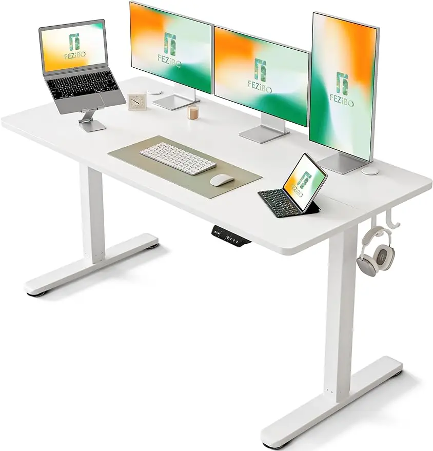 

FEZIBO Electric Standing 63 x 24 Inches Height Adjustable Stand up Sit Stand Home Office Computer Desk, White