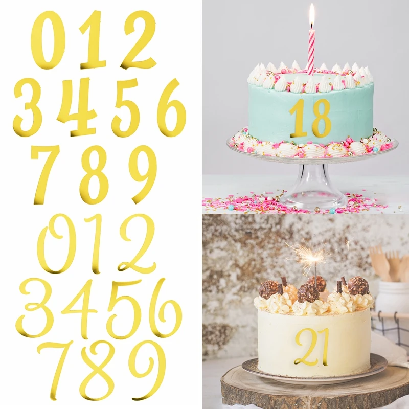 

1Set 0-9 Number Happy Birthday Cake Topper Gold Digital Cupcake Toppers For Wedding Birthday Party DIY Baking Dessert Decoration