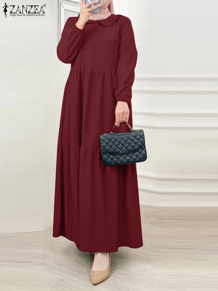 

ZANZEA Elegant Women Long Dress Muslim Maxi Dresses Turkey Abaya Robe Femme Long Sleeve Vestidos Ramadan Sundress IsIamic Cloth