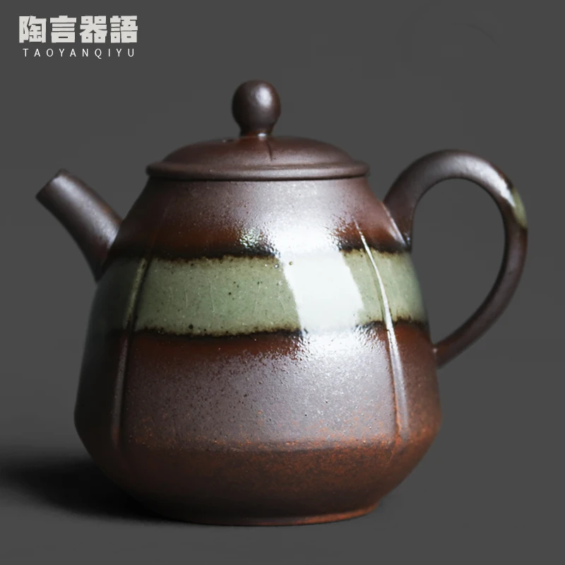 

Kiln change fire mark spots vintage rough pottery hexagonal cloud pavilion handheld teapot tea tea bags tea brewing pots