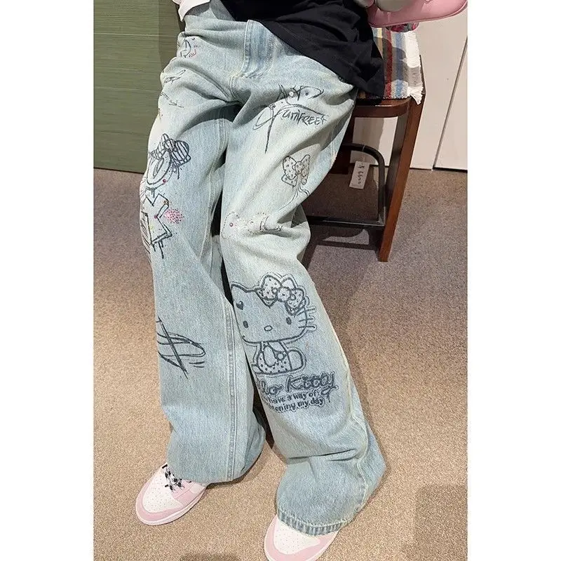 Sanrio Kawaii Hellokitty Y2K Anime Drill Print Straight Wide Leg Jeans Women Loose Long Pants Trend Streetwear Vintage Trousers
Sanrio Kawaii Hellokitty Y2K Anime Drill Print Straight Wide Leg Jeans Women Loose Long Pants Trend Streetwear Vintage Trousers