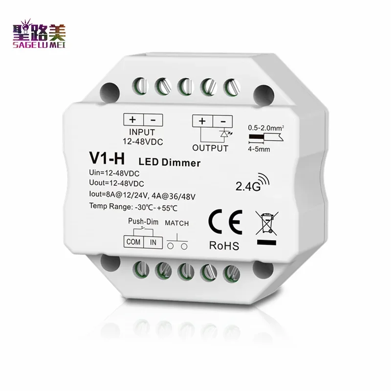 

V1-H 12-48VDC 24V 36V 96W/192W/144W/192W Single Color LED Dimmer Step-less dimming /Push Dim Controller For LED strip Light