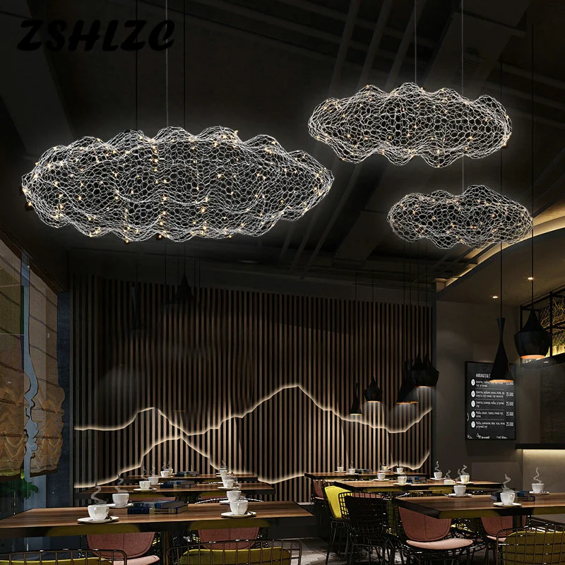 

Creative Art Floating Cloud Chandelier For Hotel Hall Restaurant Office Bar Pendant Lamp Lighting Design Suspended LED Luminaire