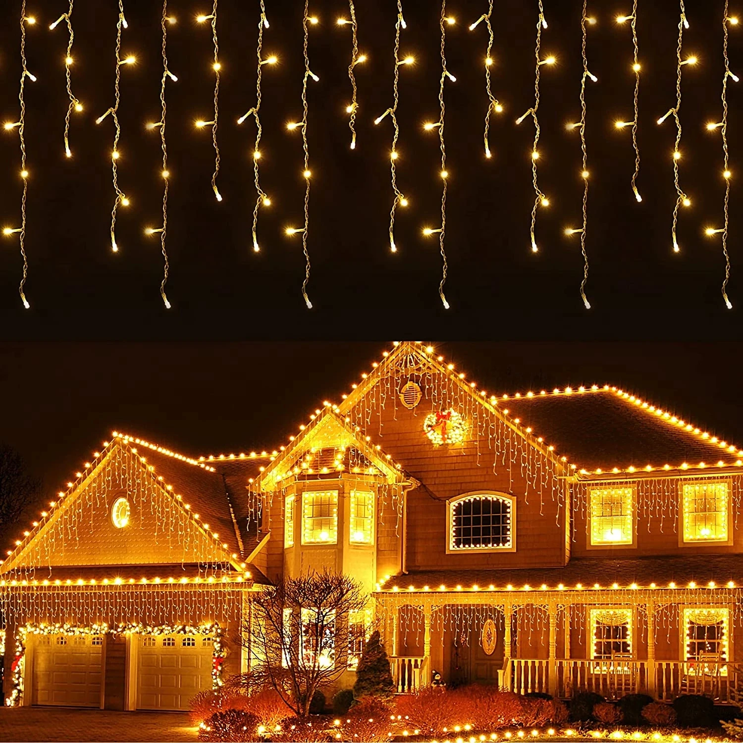 

2023 Рождественская гирлянда, светодиодная гирлянда-занавеска в виде сосулек, s, свисающая гирлянда 0,4-0,6 м, 220 В переменного тока, для сада, улицы, уличное декоративное праздничное освещение.