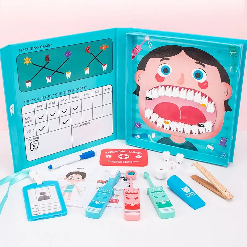 

Wooden Children's Doctor Role Play Nurse Dentist Toys Puzzle Simulation Family Dental Set Check Brush Teeth Medical Toy Kid Gift