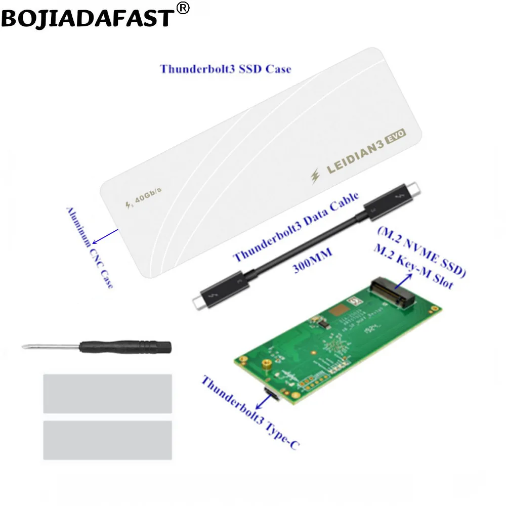 

40Gbps Thunderbolt 3 NGFF M.2 NVME SSD Case Enclosure + Thunderbolt3 Data Extension Cable