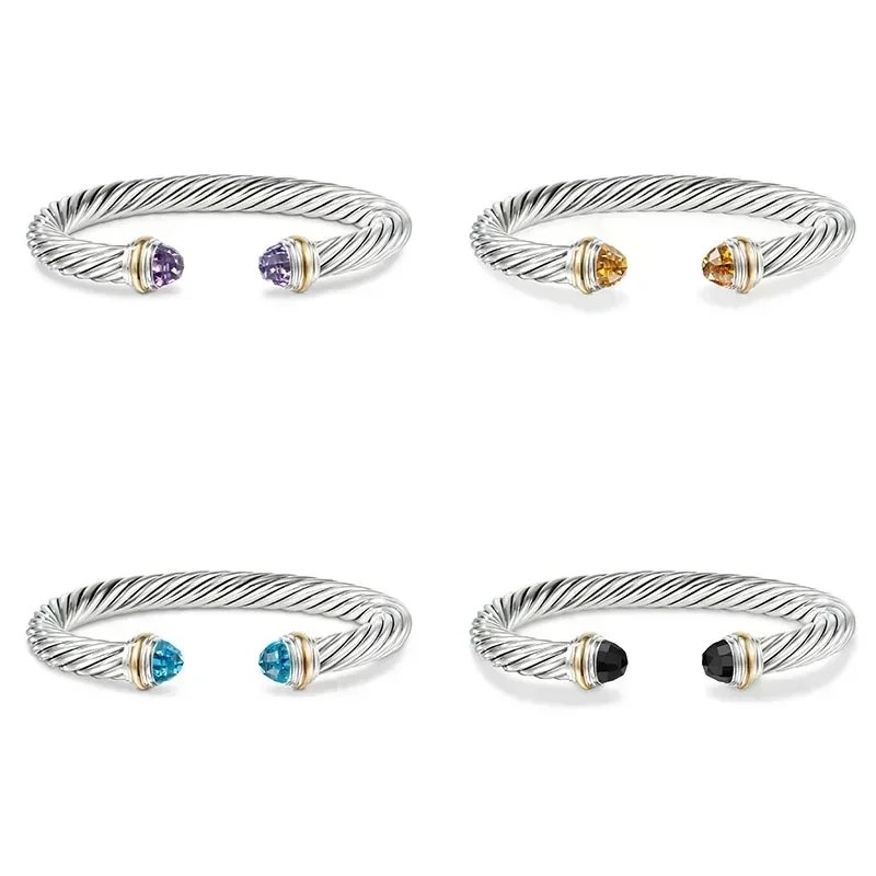 

DY Bangles for Women Hot Selling Brand 925 Sterling Silver Twisted Round Head Crystal Wristband Stainless Steel Jewelry