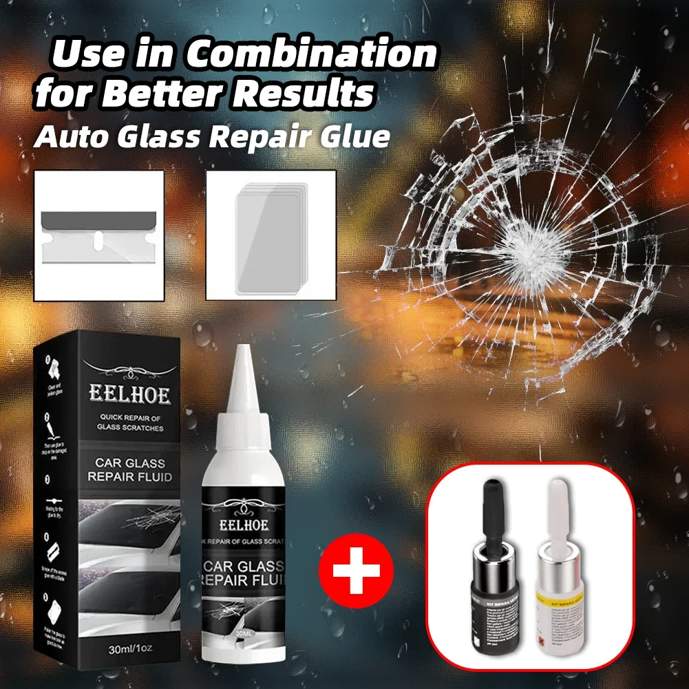 

Windshield Repair Kit Crack Chip Glass Repair Set DIY Glue Quick Fix for Chips Cracks Combined Repair Kit for All Types of Glass