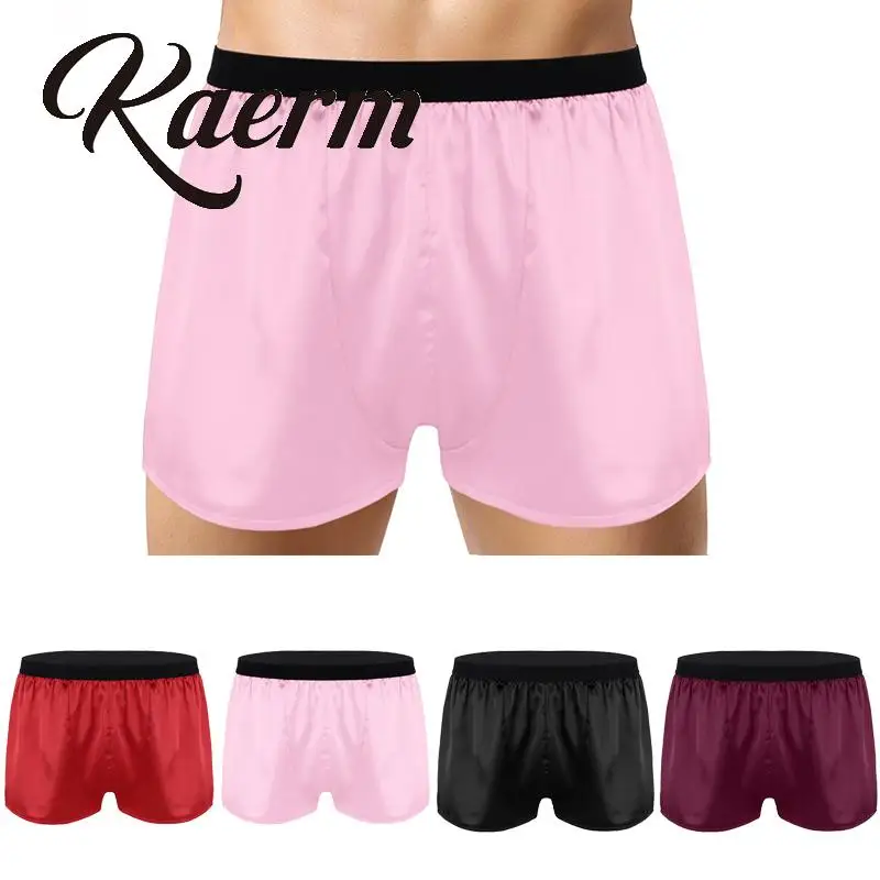 

Men's Solid Silky Satin Boxer Shorts Lingerie Underwear Panties Loungewear Bikini Brief Daily Thong Knickers Nightwear