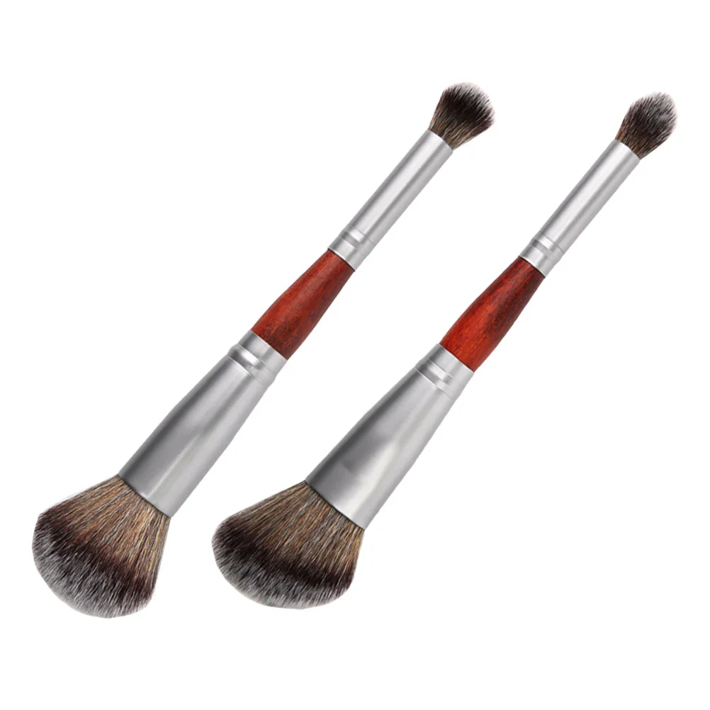 

2 Pcs Double Head Blush Brush Foundation Complexion Makeup Loose Powder Dual Ended Wooden Handle Eye Shadow Woman