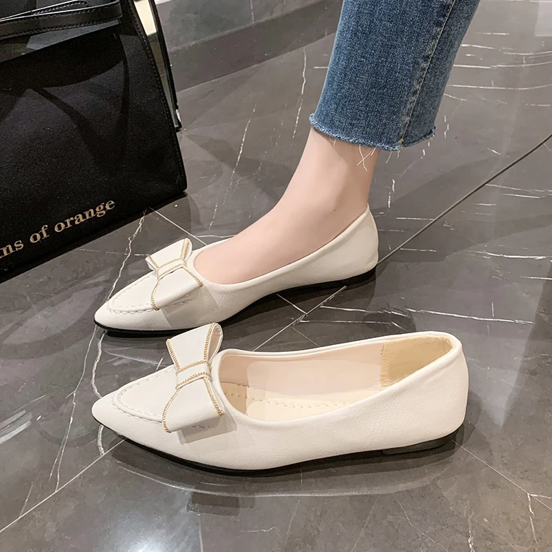 

2024 Spring Women Bow Flats Shoes Woman Butterfly-Knot Ballets OL Office Shoes Pointed Toe Shallow Slip On Foldable Ballerina