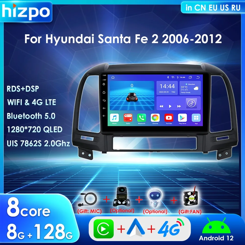 Hizpo 2 Din Car Radio Multimedia Player for Hyundai Santa Fe 2 2006-2012 Android 12 Carplay Screen 9" GPS Navi RDS Stereo 4G DSP
Hizpo 2 Din Car Radio Multimedia Player for Hyundai Santa Fe 2 2006-2012 Android 12 Carplay Screen 9" GPS Navi RDS Stereo 4G DSP