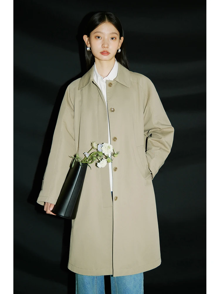 

ZIQIAO Korean Style Mid-length Khaki Windbreaker for Women 2024 Spring New Single-breasted Simple Casual Trench Jacket Female