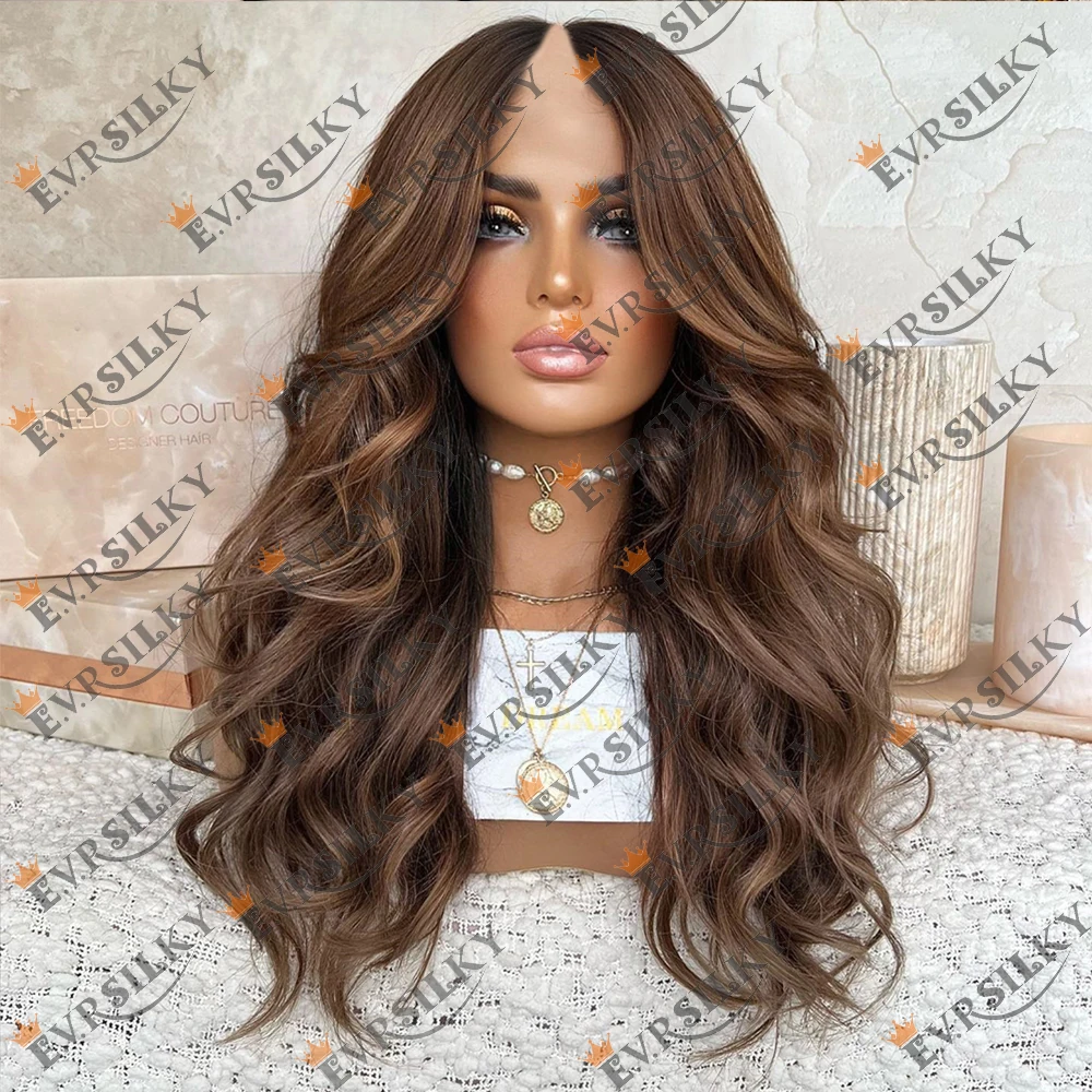 

Highlight Chestnut Blonde Brown V Part Wig 100% Virgin Human Hair Wig Loose Wavy Ombre Chocolate U Shape Wigs Glueless Full End