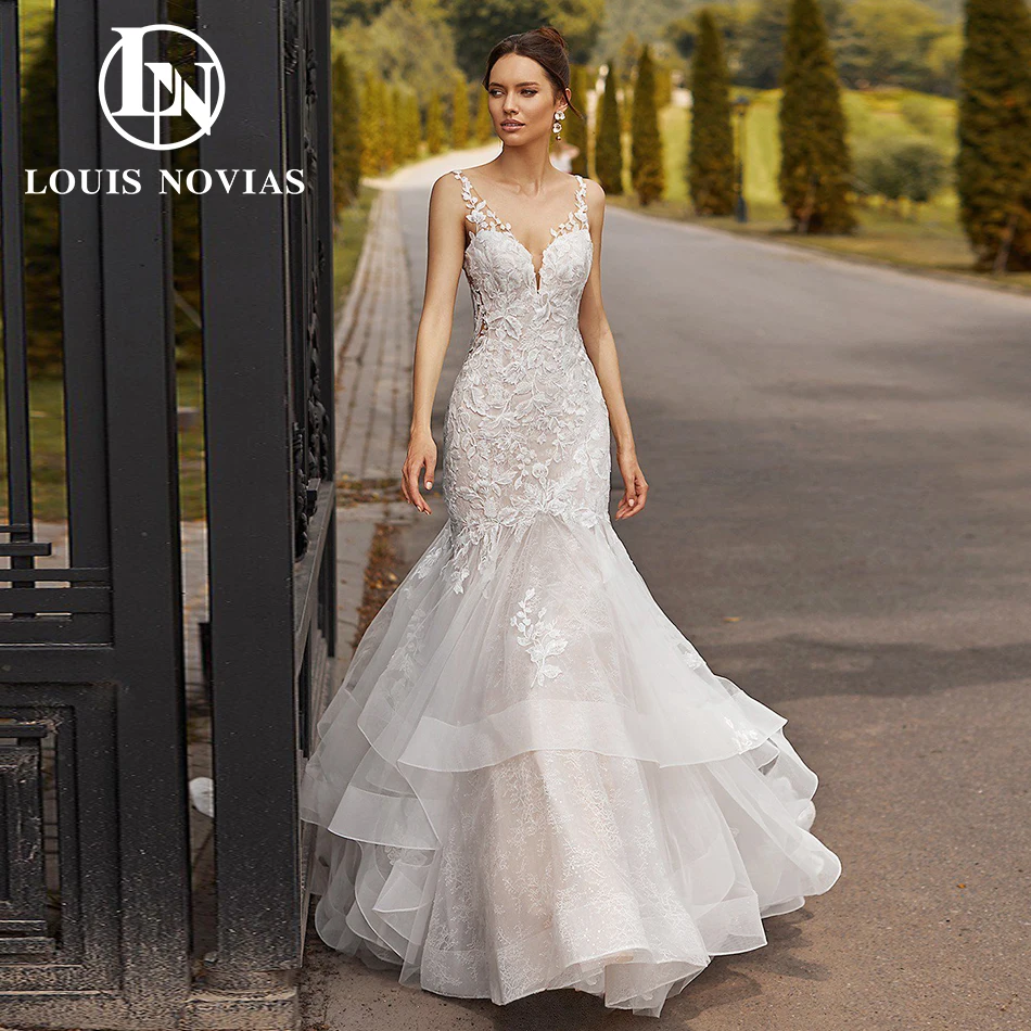

LOUIS NOVIAS Mermaid Wedding Dress Sweetheart Spaghetti Straps Embroidery Illusion Court Train Wedding Gown Vestidos De Novia