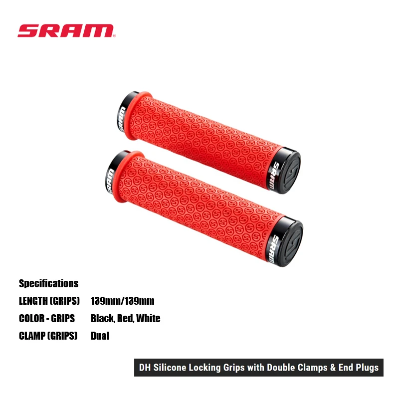 

SRAM DH Silicone Locking Grips with Double Clamps & End Plugs SRAM double locking silicone DH mtb grips with thumb donut