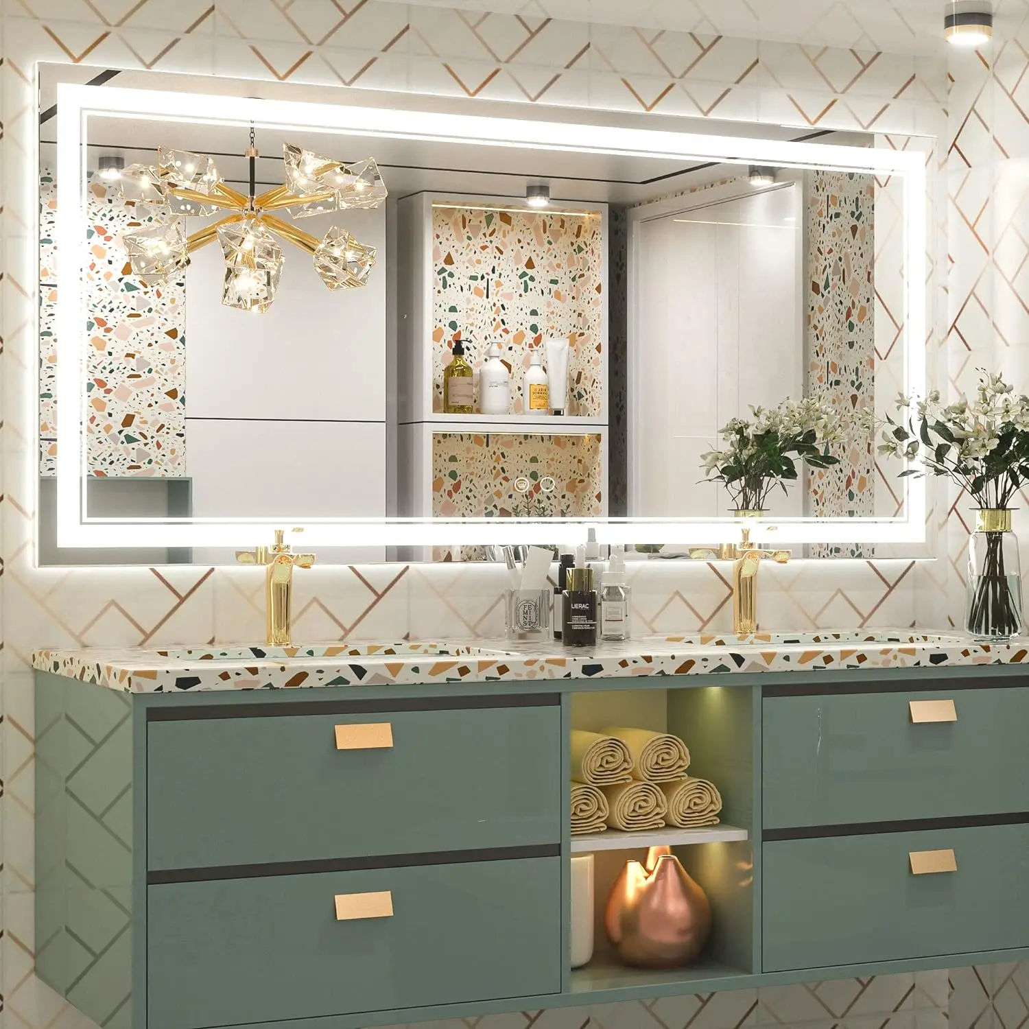 LED Bathroom Mirror, 60 x 28 Inch, Dimmable, Lighted Vanity Mirror, Wall Mounted, Anti-Fog, Shatterproof
LED Bathroom Mirror, 60 x 28 Inch, Dimmable, Lighted Vanity Mirror, Wall Mounted, Anti-Fog, Shatterproof