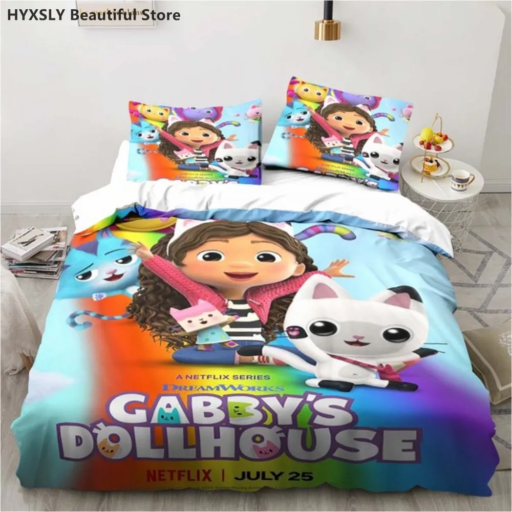 

Gabby's Dollhouse Cartoon 3D Bedding Set Duvet Cover Pillowcases Polyester Quilt Cover Gift Twin Queen King For Girls Home Decor