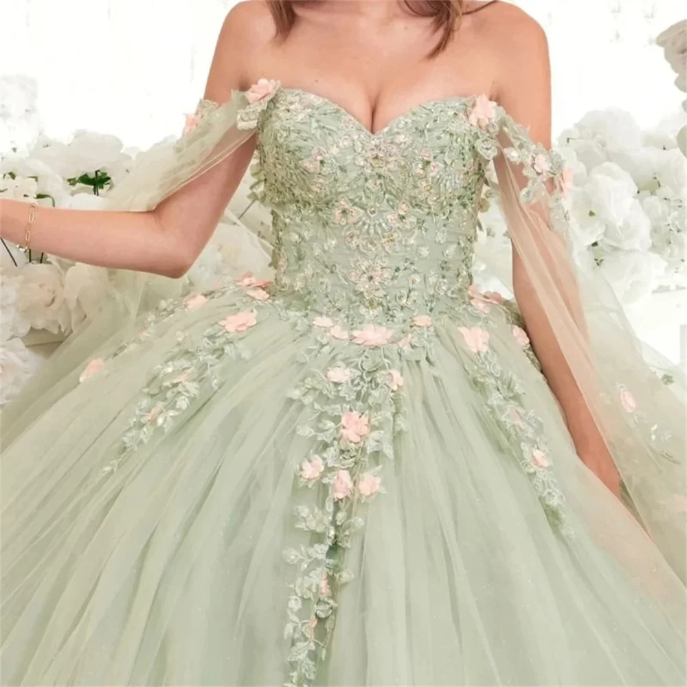 

Graceful Long Sleeve Princess Ball Gown Elegant Quinceanera Dress Classic Appliqué Sequin With Cape Sweet 16 Dress Vestido De