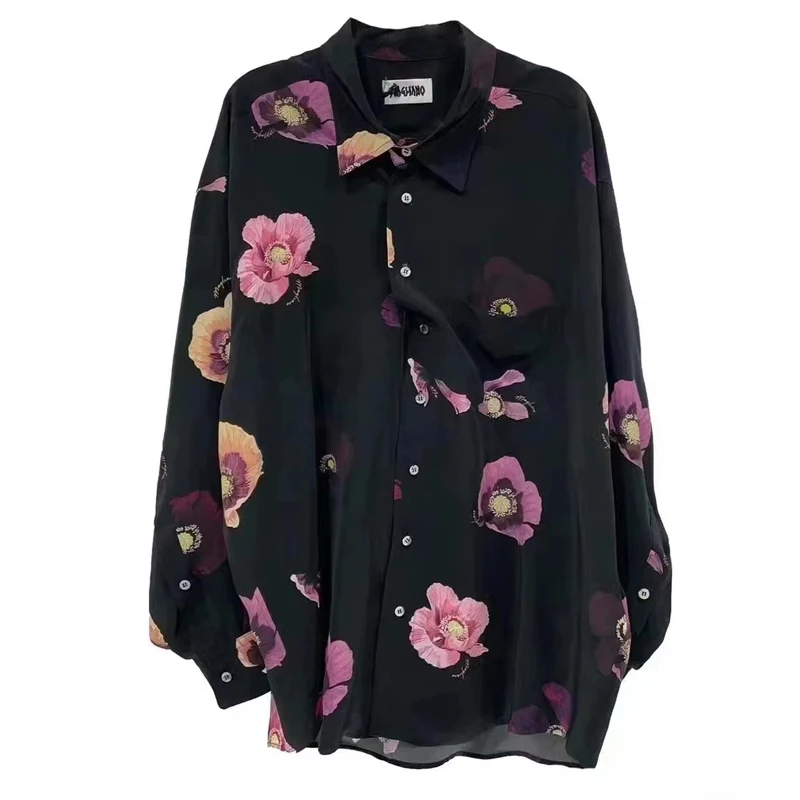 Женская шелковая рубашка с принтом, тонкая свободная модная женская одежда из натурального шелка с длинными рукавами 
Женская шелковая рубашка с принтом, тонкая свободная модная женская одежда из натурального шелка с длинными рукавами