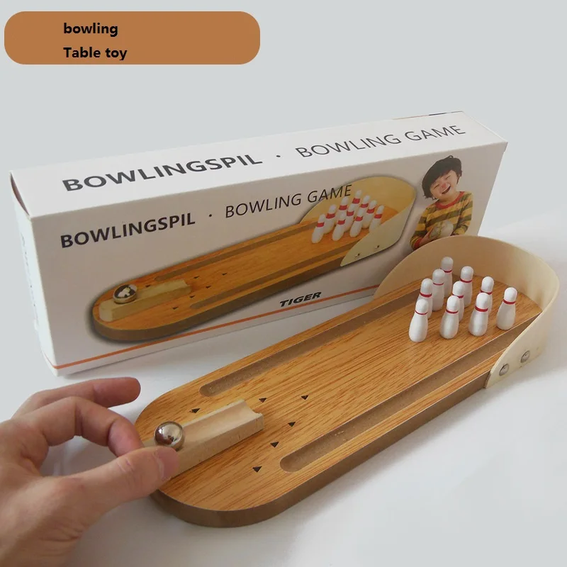 

Wooden mini bowling ball parent-child interactive board game Children's board game toy wooden ball game