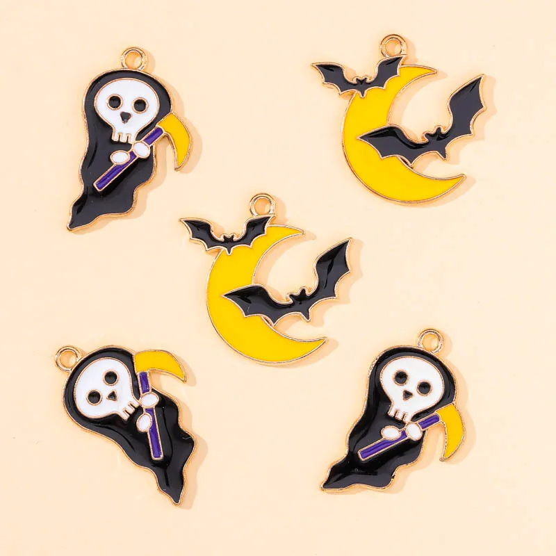 

20Pcs Cute Cartoon Halloween Ghost Moon Bat Enamel Charms For DIY Jewelry Making Earrings Necklace Pendants Accessories Findings