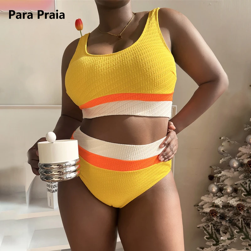Para Praia Yellow Patchwork Bandeau Bikini Set 2023 Sexy Striped Large Size Swimsuit High Waist Swimwear Women Big Size Biquini
Para Praia Yellow Patchwork Bandeau Bikini Set 2023 Sexy Striped Large Size Swimsuit High Waist Swimwear Women Big Size Biquini