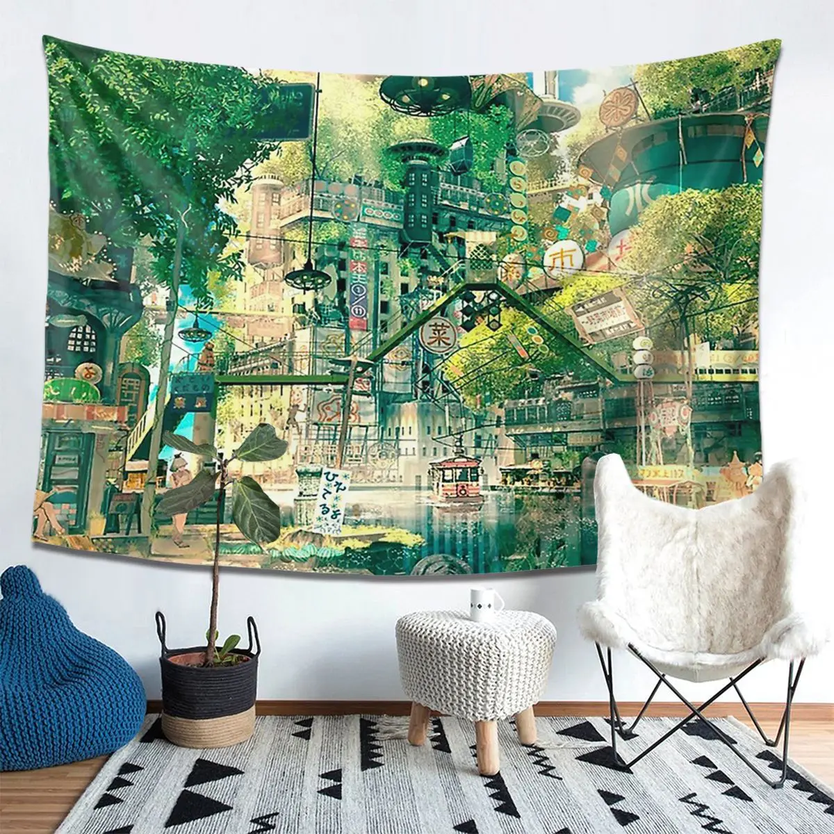 

Anime Fantasy Urban Aesthetic Home Decor Tapestry Funny Wall Hanging Tapestries on the Wall for Living Room Bedroom Dorm Room