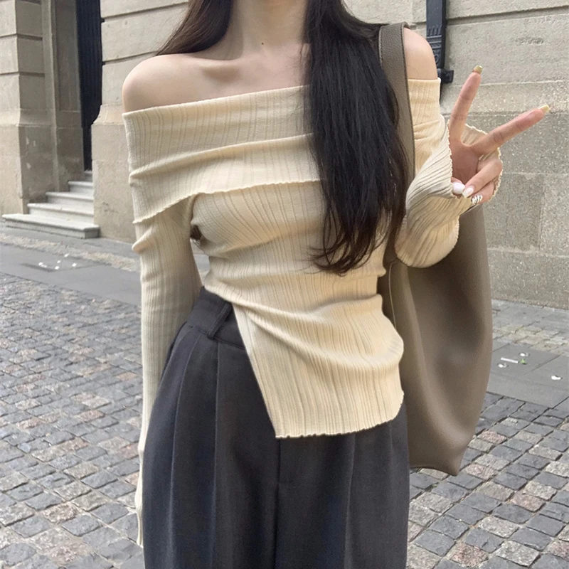 Elegant Slash Neck Sweaters Women Irregular Split Knitted Jumpers Korean Slit Solid Basic Slim Pullovers Autumn Knitwear 24 Mallzona S2020f5f8f14140abbfe2e6988d833e93B Elegant Slash Neck Sweaters Women Irregular Split Knitted Jumpers Korean Slit Solid Basic Slim Pullovers Autumn Knitwear Mallzona