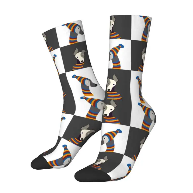 

Funny Cartoon Greyhound Whippet Dog Men Women Crew Socks Unisex Cute 3D Printed Sighthound Hound Dress Socks