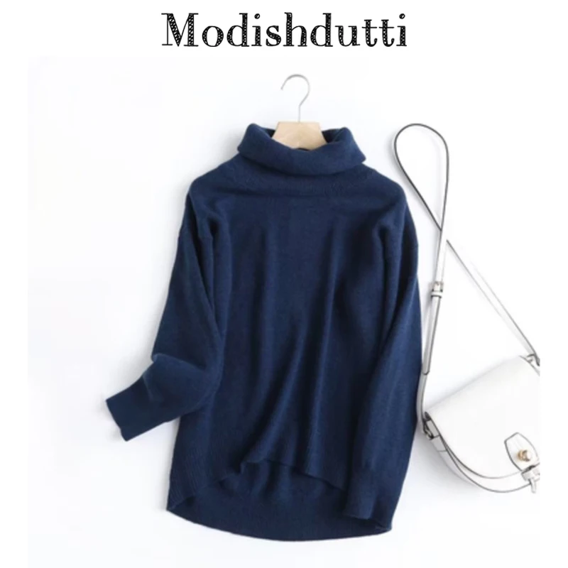 

Modishdutti 2024 Autumn Winter Women Fashion Turtleneck Knitted Sweater Female Solid Color Simple Casual Tops Pullover