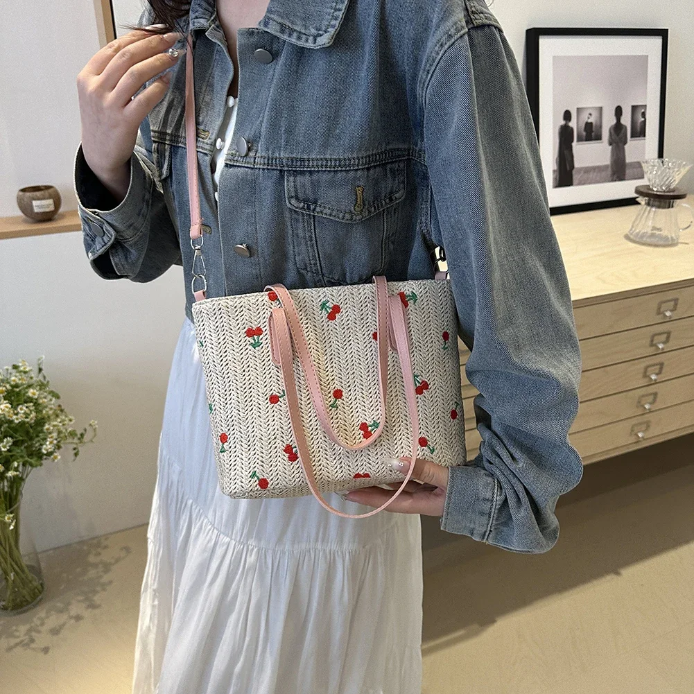 Cherry Straw Woven Tote - Multi-Way Raffia Summer Shopper Bag 7 S202429917f3b41628c786316710d6956d