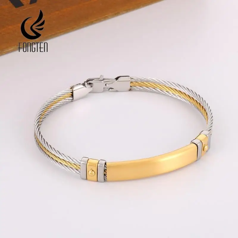 

Fongten 6mm Width Stainless Steel Cuff Bracelets Three Layer Steel Wire Cable Chain Bracelet Bangle for Men Wristband Jewelry