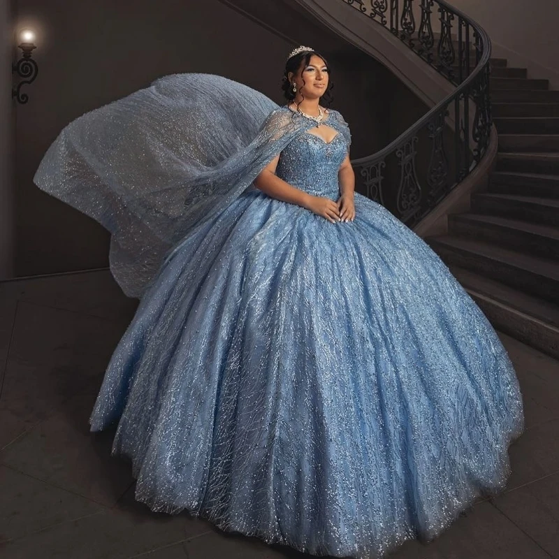 Sky Blue Quinceanera Dresses for Sweet 16 Year With Cape Ball Gown Off the Shoulder Long Party Dress for Girl 15 vestido de xv
Sky Blue Quinceanera Dresses for Sweet 16 Year With Cape Ball Gown Off the Shoulder Long Party Dress for Girl 15 vestido de xv