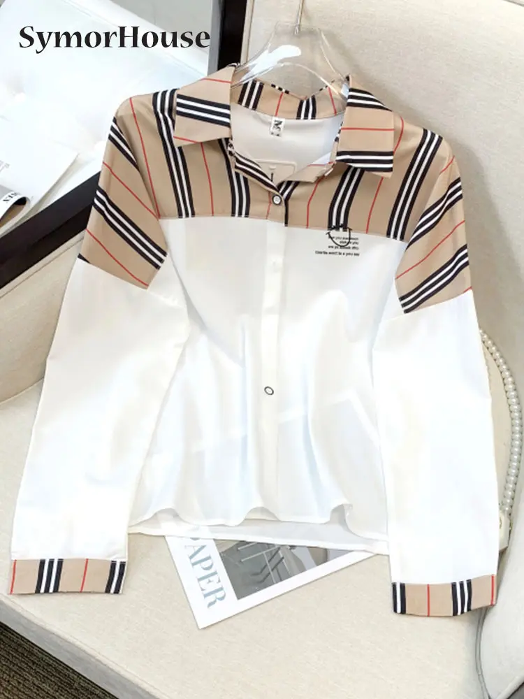 Elegant Stitching Stripe White Shirts Women Turn Down Collar Long Sleeve Blouses Casual Office Lady Tops Shirts Women Clothing
Elegant Stitching Stripe White Shirts Women Turn Down Collar Long Sleeve Blouses Casual Office Lady Tops Shirts Women Clothing