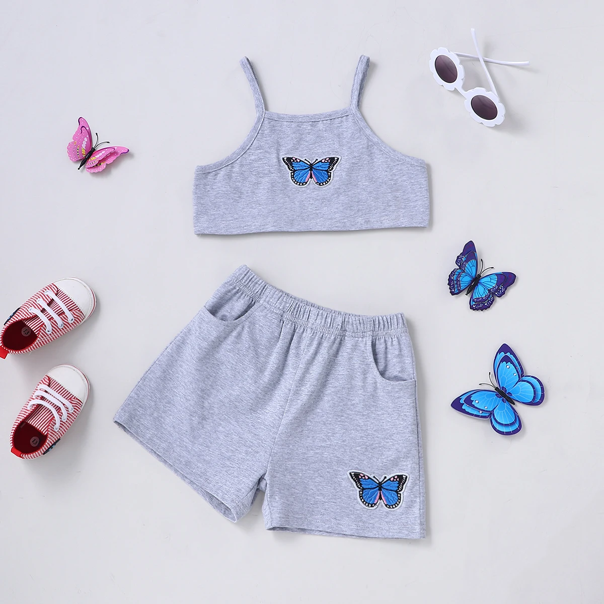 Fashion Kids Clothing for Girls Butterfly Cotton 2 Pcs Sets Letter Strap Tops + shorts Sport Girls Outfits Kids Clothes 
Fashion Kids Clothing for Girls Butterfly Cotton 2 Pcs Sets Letter Strap Tops + shorts Sport Girls Outfits Kids Clothes