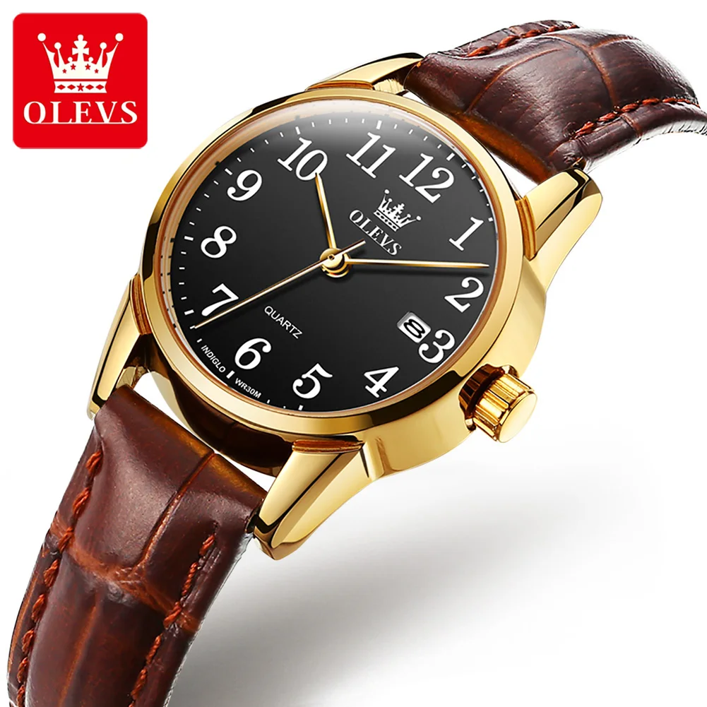 

OLEVS Elegant Ladies Quartz Watch Leather Strap Daily Chronograph Women Wristwatch 3Bar Waterproof Fashion Gift For Lover Reloj