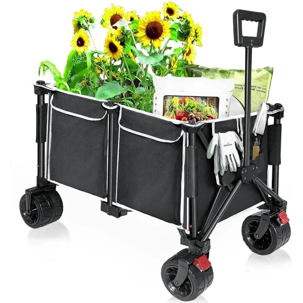 

Garden Cart, Collapsible Heavy Duty Capacity Wagon Cart with Big Wheels, Foldable Utility Beach Wagons Carts, Garden Cart