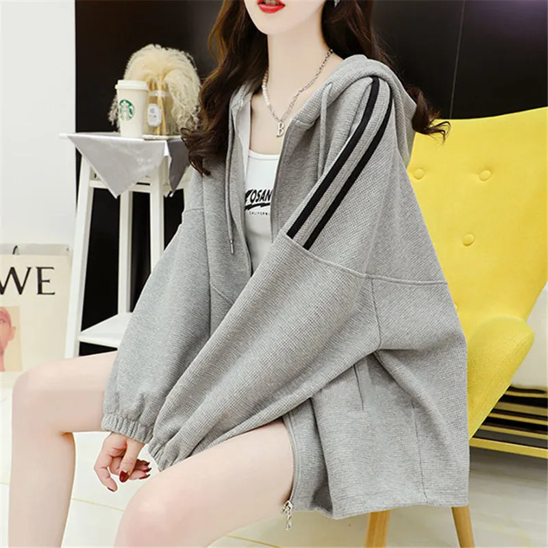 Coat Hooded Female Spring Autumn Thin New Striped Drawstring Zipper Loose Sweatshirt Simple Fashion Casual Top Women's Clothing
Coat Hooded Female Spring Autumn Thin New Striped Drawstring Zipper Loose Sweatshirt Simple Fashion Casual Top Women's Clothing